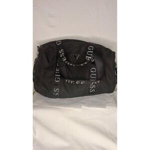 Guess Black Nylon Duffel Bag Logo Webbing Straps Weekender Travel Gym Bag